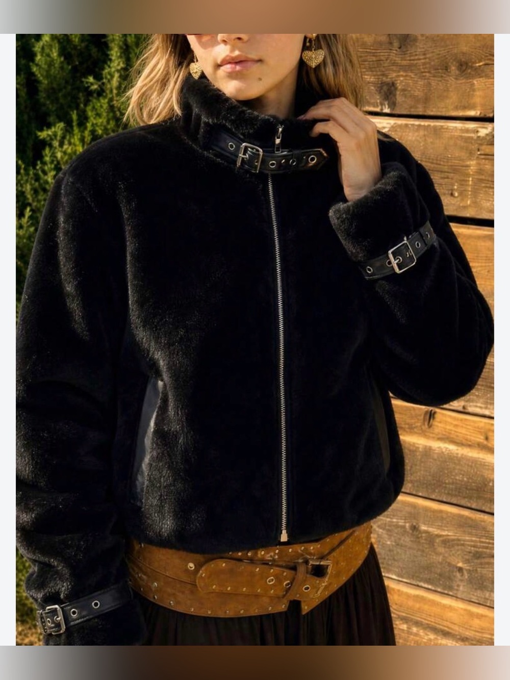 Ci Sono Black Faux Fur Plush Teddy Jacket Large NWOT